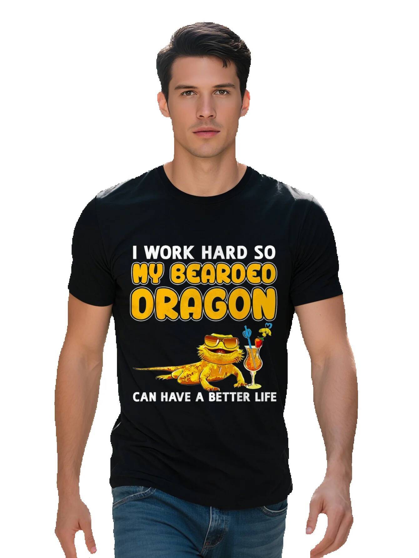 Men s I Work Hard My Humorous T Shirt Cotton Short Sleeve Crew Neck in Black with Colorful Graphic Print Ideal 9b001 3e608