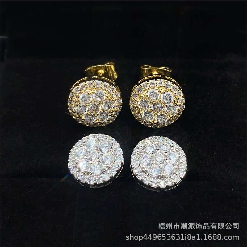 Hip Hop Round Zircon Hiphop Trendy Full Dia Electroplated Earrings New Ear Jewelry