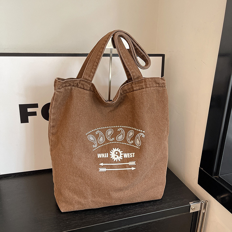 WEST New Large Capacity Washed Canvas for Men and Women, Lazy Style Ins Tote Denim Shopping Bag ddmymoon