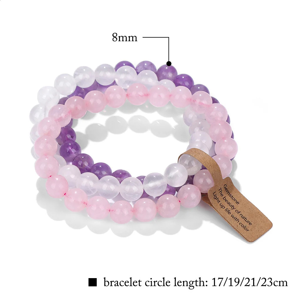 Mixed Color Cat Eye Beads Energy Bracelets 3Pcs/Set 8mm Natural Stone Rose Quartzs Aventurine Bracelet Men Yoga Jewelry 250805