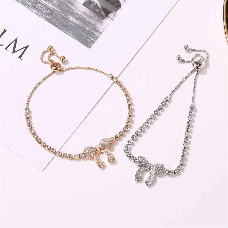 HOVANCI Best Selling Trendy Adjustable Tennis Chain Full Rhinestone Bow Tie Bracelet for Girls