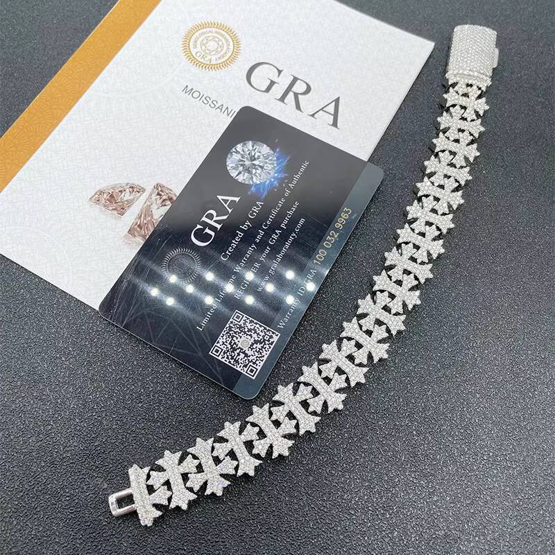 New Arrive Moissanite 16mm Cross Cuban Bracelet Iced Out Chain Hip Hop Jewelry S925 Silver Cuban Chain Bracelets With GRA