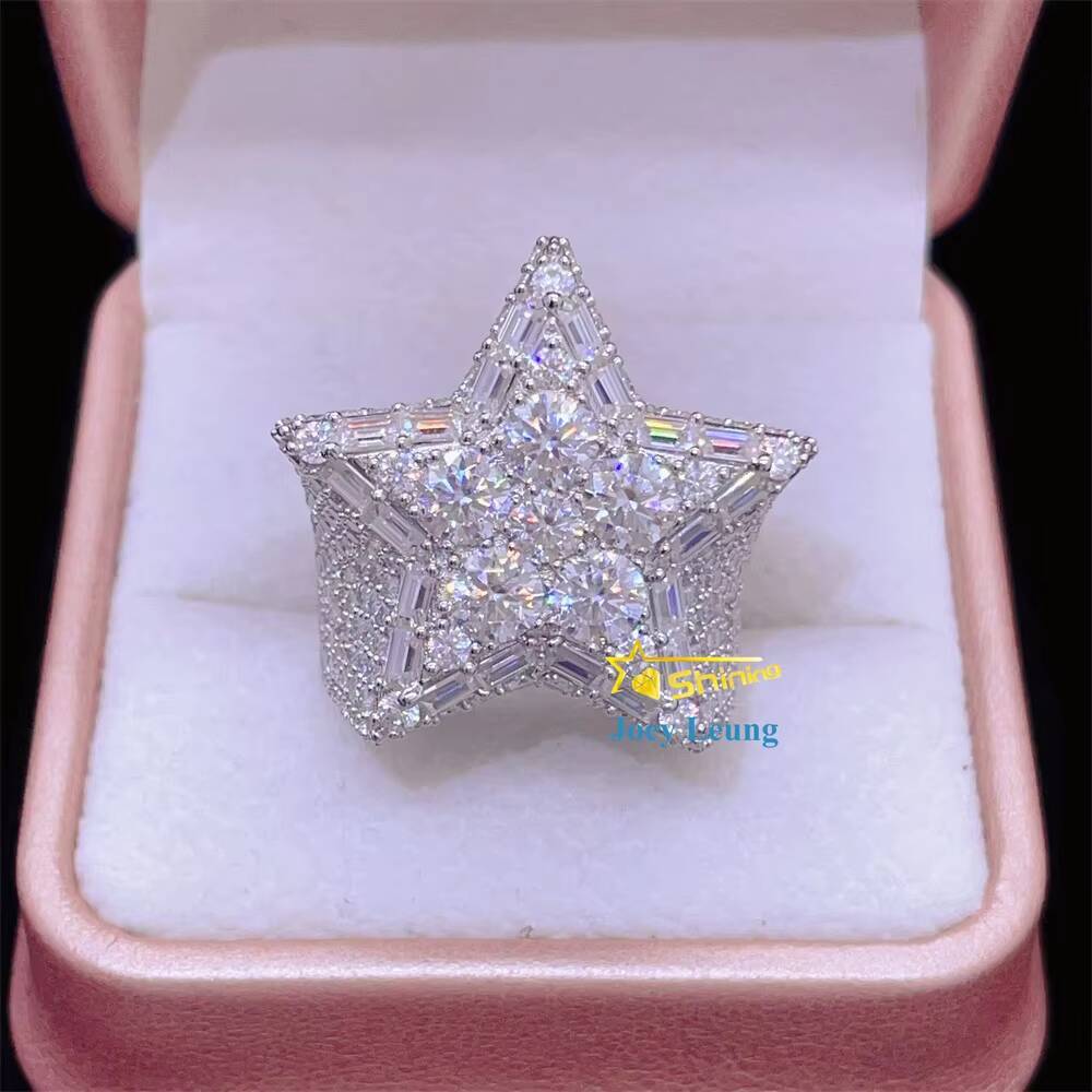 Moissanite Hip Hop Jewelry 925 Silver Gold Plated Custom Hip Hop Moissanite Men Ring Iced Out Ring