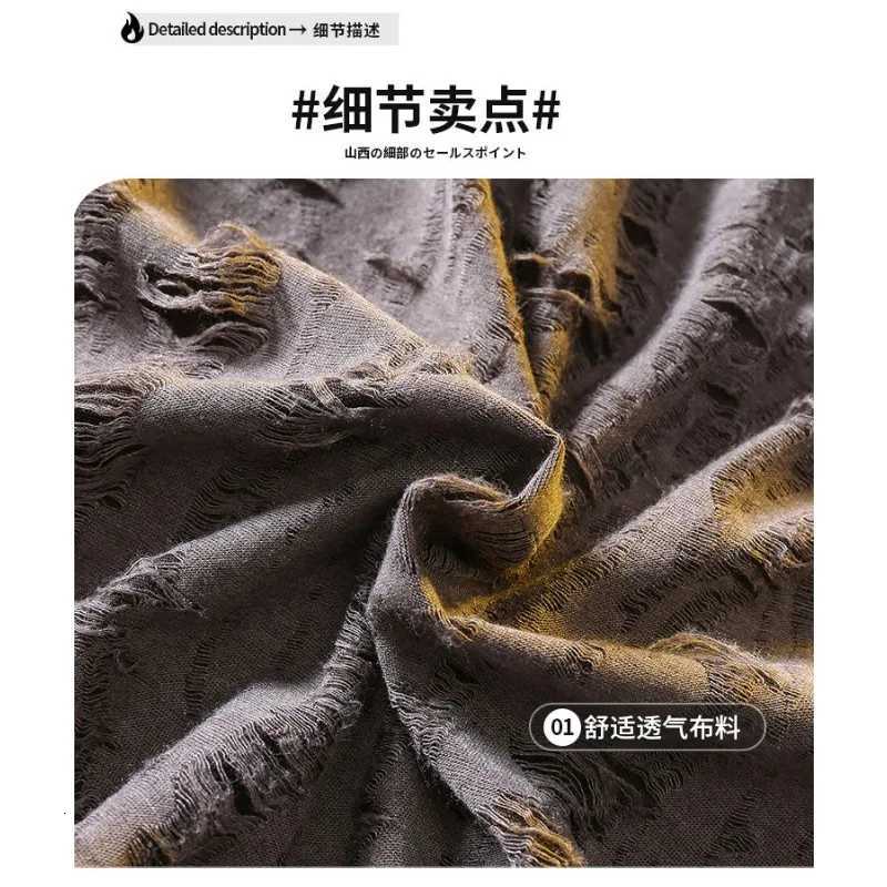 2pcs Set Boys Gray Hole Short Sleeved T-shirt + Denim Shorts Summer Suit 2025 New Fashion Baby Clothes Handsome Kid Clothing Z250811