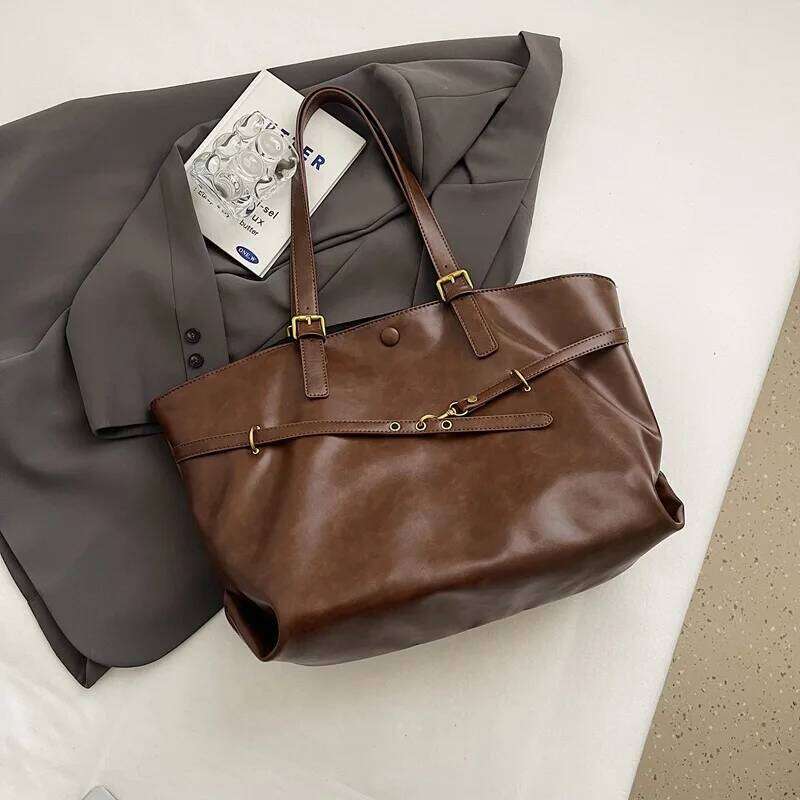 Retro Big PU Leather Shoulder for Women Winter Trend New Y2K Fashion Handbags Females Travel Tote Bag bolsas