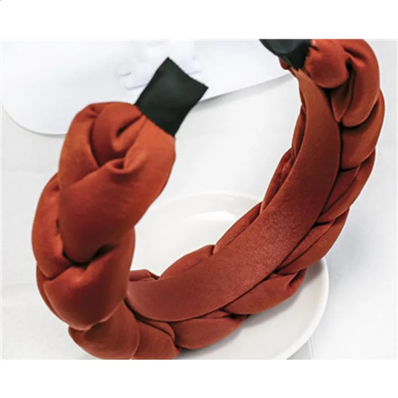 Winter/Autumn Women Thick Braids Headband Solid Adults Headdress Silk Fabric Padded Hairband Wide Hair Hoop Women Hair Ornament 250805