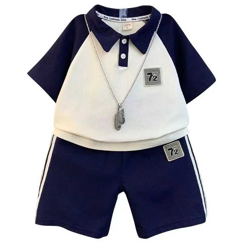 Boys Summer Short Sleeve Fashion Set Kids Lapel Pullover Shirt+Shorts 2pcs Boutique Baby Clothes Children 1-9 Year Sport Set Z250811