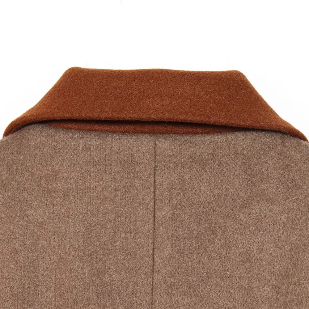 UNIZERA Womens Fashionable Loose and Versatile Style Double breasted Pocket Decoration Spliced Woolen Coat 250805