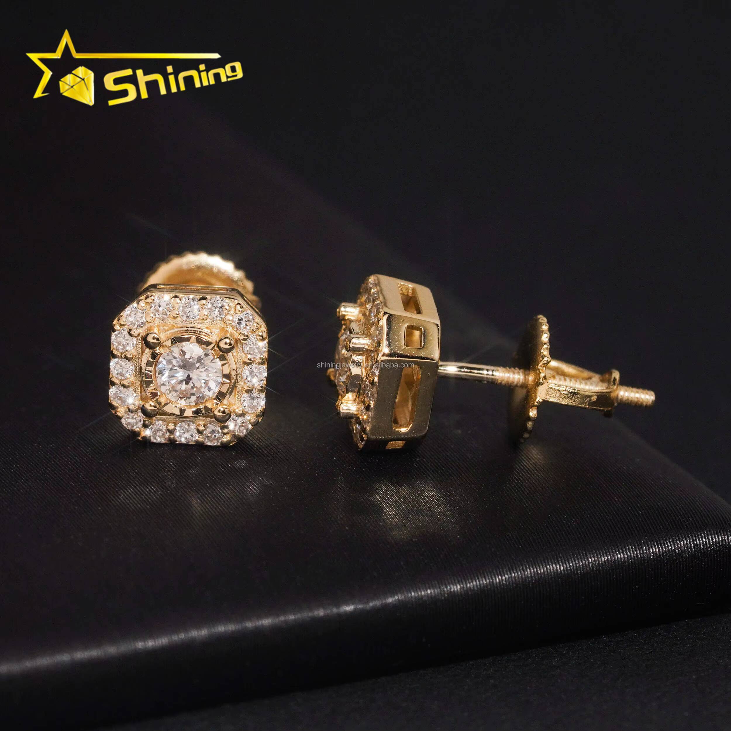 Hot Selling Fashion Fire Jewelry Stock Gift Lab Grown Diamond Hip Hop Iced Out 925 Solid Silver Fashion Stud Earrings