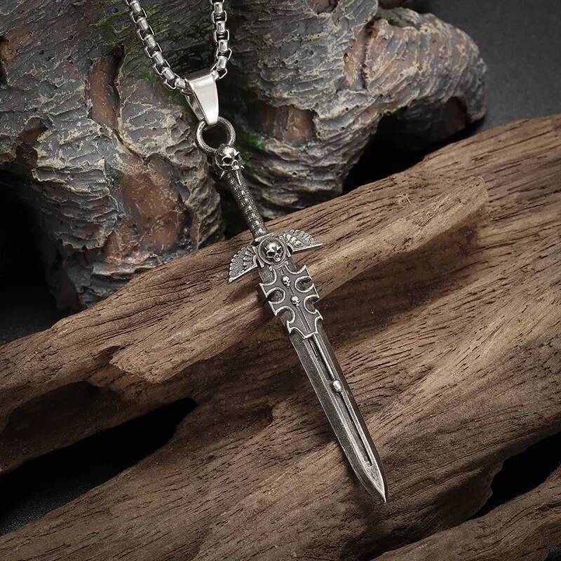 Vintage Ancient Mysterious Skeleton Sword Pendant Necklace for Men Fashionable Personalized Punk Jewelry Accessories Party Gifts
