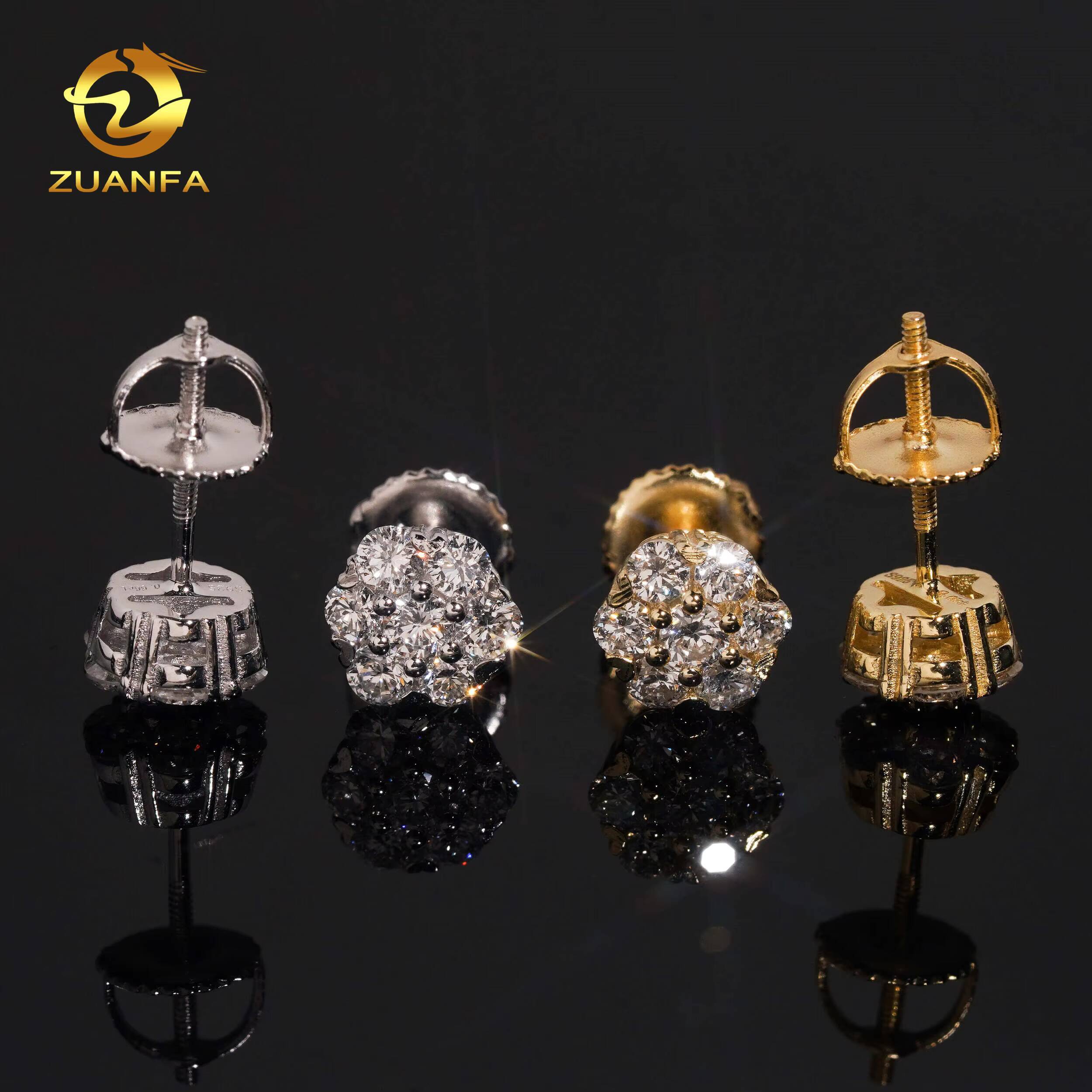 Ready to Ship Lab Diamonds HPHT Earrings Gold Plated 925 Sterling Silver Flower Design Screw Back Stud Lab Diamonds Earring