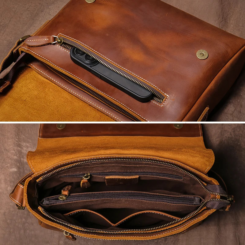 GURO Mens High Quality Genuine Leather Shoulder Bag Vintage Flap Crazy Horse Cowhide Messenger Daily Casual Crossbody Bags 250811