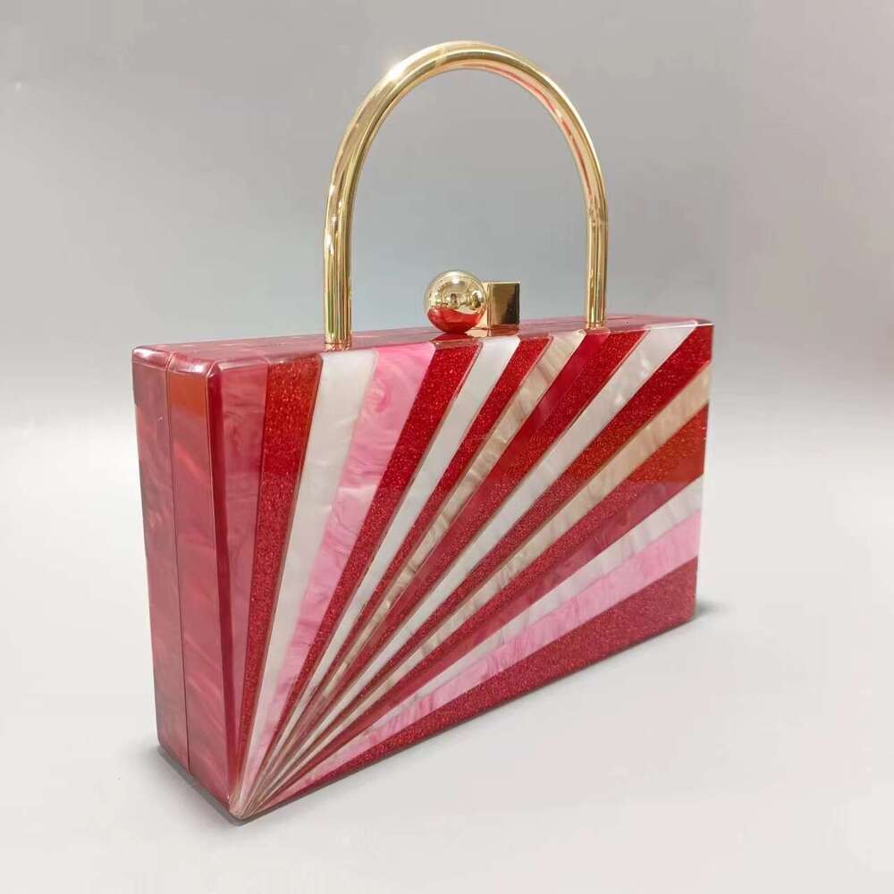 Women's New Striped Acrylic Handbag Fashionable Wedding Evening Chain Crossbody Bag