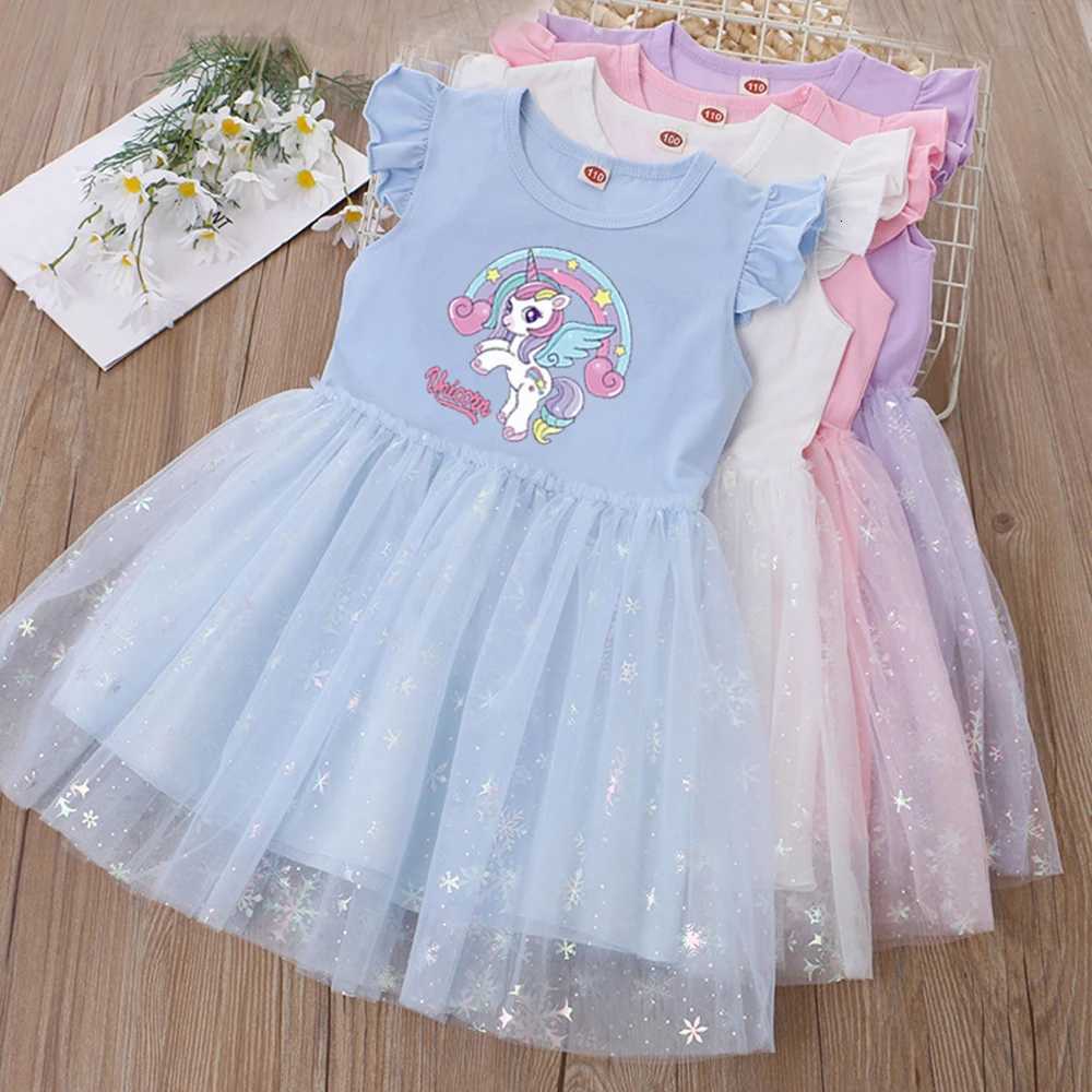 2025 New Summer Rainbow Girls Clothes Princess Dresses Flying Sleeve Kids Dress Unicorn Party Baby Dresses for Children Clothing W250811