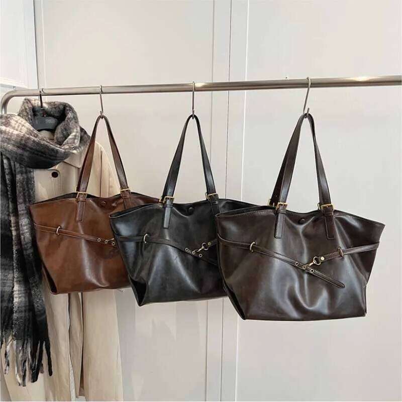 Retro Big PU Leather Shoulder for Women Winter Trend New Y2K Fashion Handbags Females Travel Tote Bag bolsas