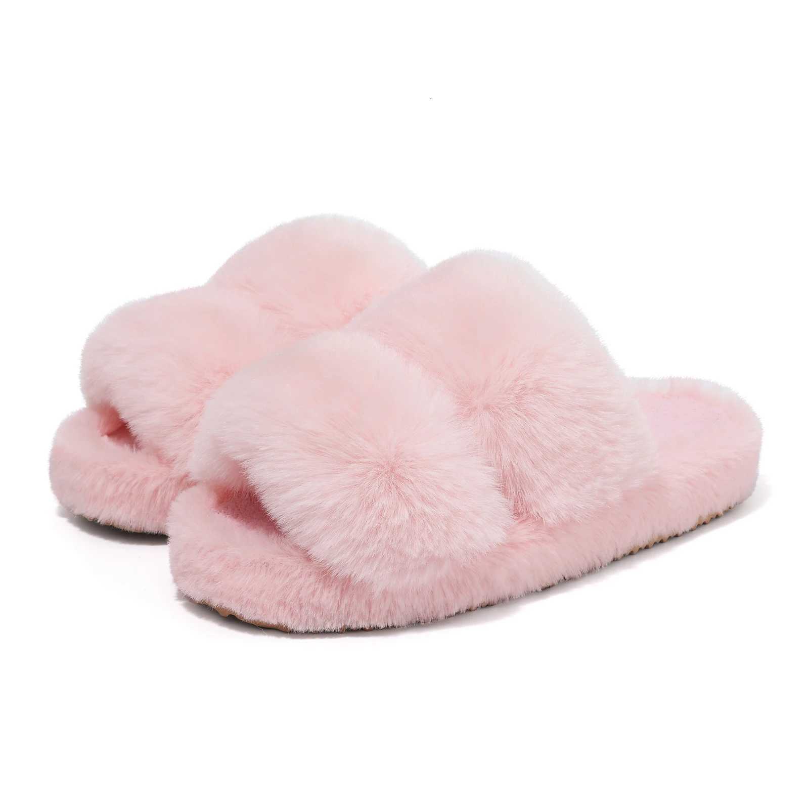 Evshine New Open Toe Fluffy Slippers Indoor Warm Fur Female Slides Fashion Plush Womens House Shoes Womens Winter Fuzzy Slippers XJ250811