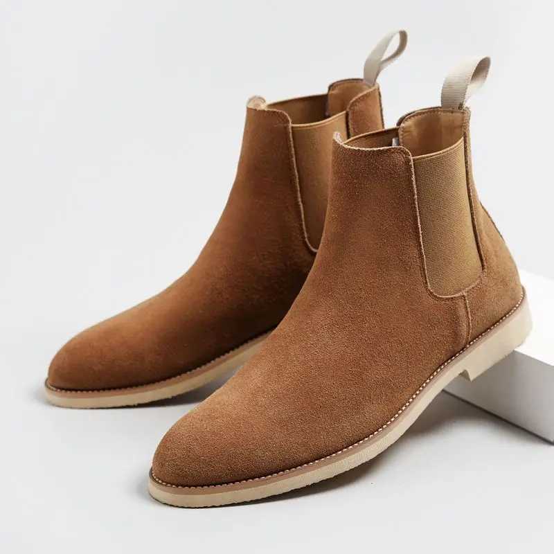 Man Retro Suede Genuine Leather Chelsea Boots Men Fashion Short Ankle Boot Casual British Style High-Top Shoes W250811
