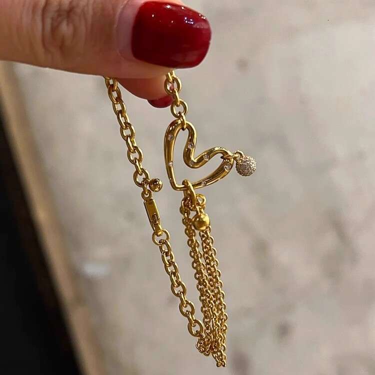 Jewelry Small Gold Bead Hollow Hand Jewelry Niche Designer Vintage Second-Hand Irregular Heart Bracelet