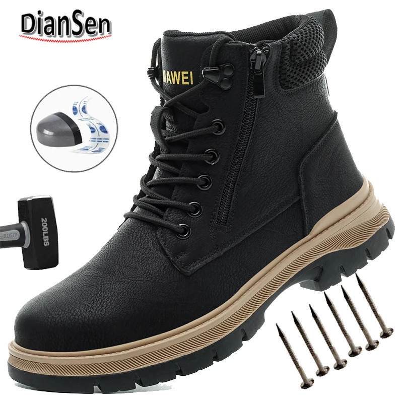 Mens Work Boots Steel Toe High Top Safety Shoes - Waterproof Anti-Puncture Non Slip Anti-Smash Indestructible Hiking Boots 250805