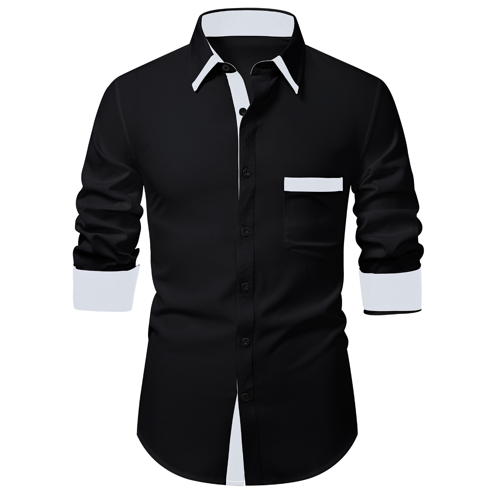 New men's long shirt, simple and casual Korean-style business commuting fitted pocket long-sleeved shirt European code: S-3XL
