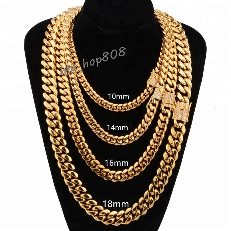 Hip Hop Stainless Steel Mens Jewelry Moissanite Clasp 18k Gold Plated Miami Cuban Link Chain Necklace