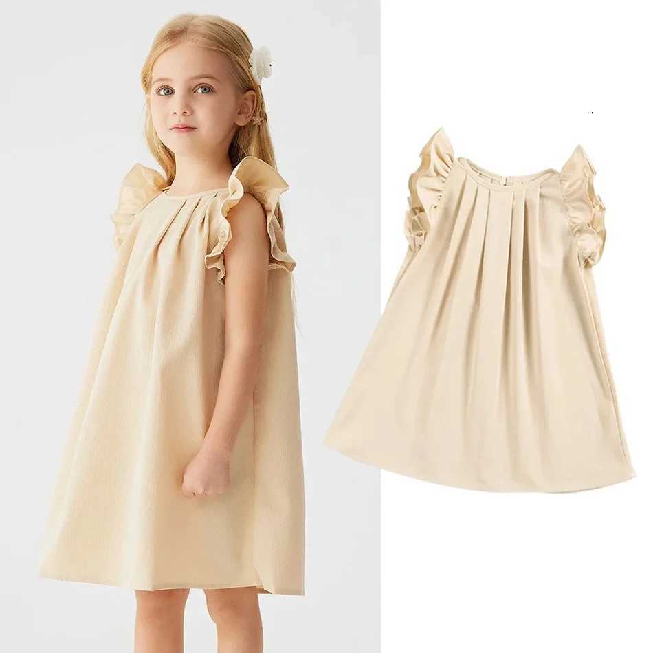 Summer Dress Fashion Casual Ruffled Sleeve Solid Dress Childrens Clothing Baby Girl Dresses Kids Versatile Childrens Apparel W250811