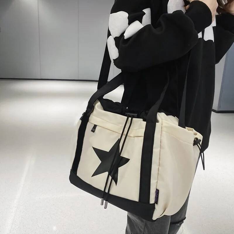 Autumn New Large Capacity Niche Women's Crossbody Bag Star Pattern Drawstring Design Women's Shoulder Bag Casual Style Commuting Bag Autumn 
