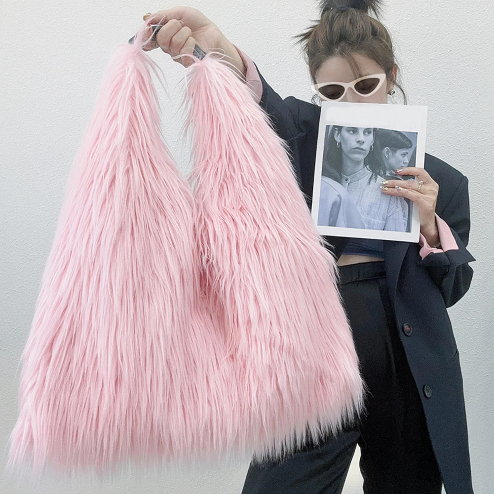 Women Fluffy Shoulder Bag Hasp Fuzzy Tote Handbag Casual Faux Fur Versatile Large Capacity Fall Winter Soft 250811