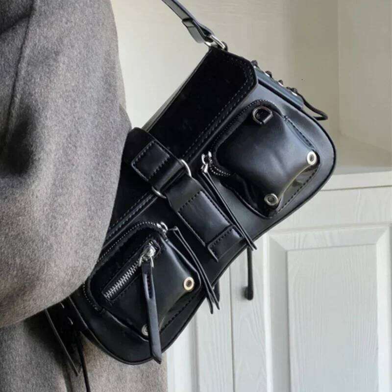 Y2K Korean Women Haruku Vintage Gothic Black Hand Bag Aesthetic Elegant Punk Wallet Purse Handbags Shoulder Trend Tote Bags