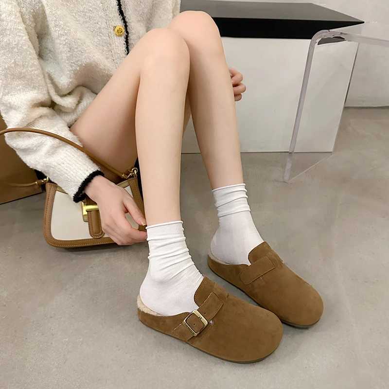 Bebealy Fashion Fur Clogs Slippers for Women Winter Fluffy Cork Insole Plush Slippers with Arch Support Furry Suede Mules Shoes XJ250811