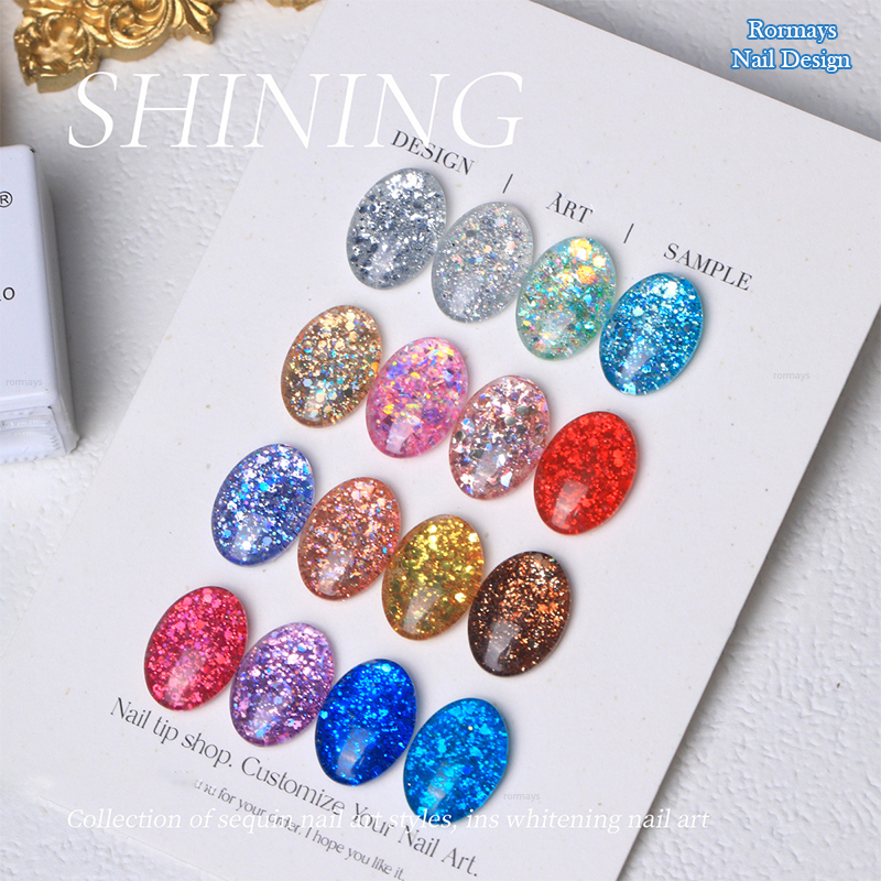 Rormays Bears Sequins gel Polishing 20PCS Mixed Varnish Semi Permanent Popular UV Shiny Color Sequins Gel Nail Salon Primer Finish Wholesale Factory