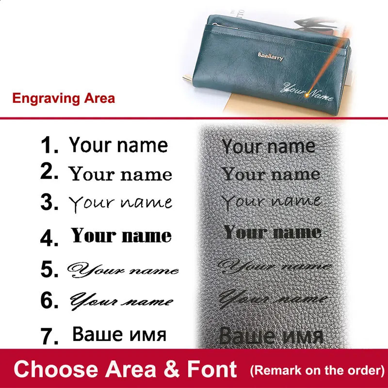 Baellerry Long Women Wallets Bag Phone Pocket Name Engraved Female Wallet Zipper Card Holder Womens Purse For 250809