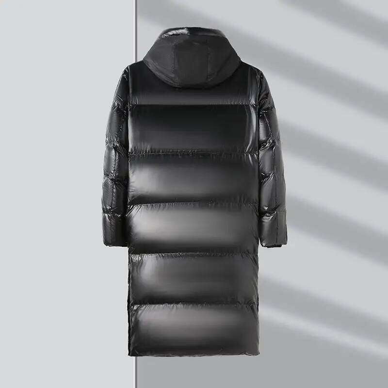Mid Length Warm White Duck Down Jackets Winter Men's Black Bright Hooded Long Puffer Coats Outwear Windproof Thicken Tops Parkas
