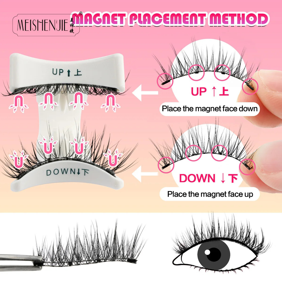 1Pair No Glue Free Magnetic Eyelashes Natural Long False Lashes with Tweezer Kit Makeup Tools Reusable Magnetic Lashes Faux Cils 250805