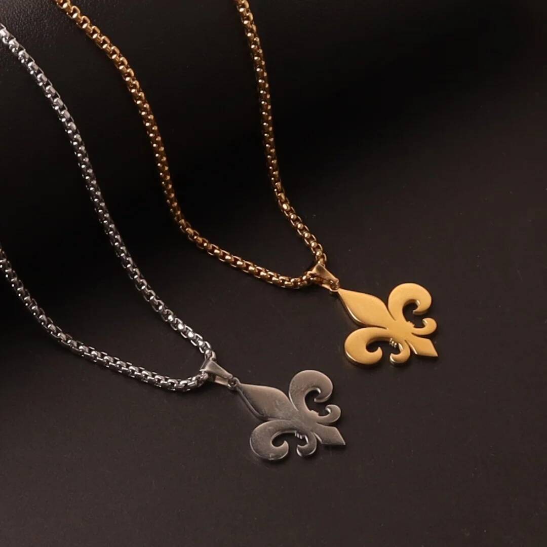 Stainless Steel Fleur De Lis Pendant Flower Lily Saint Nicholas Lotus Catholic French Royalty Necklace Women Jewelry