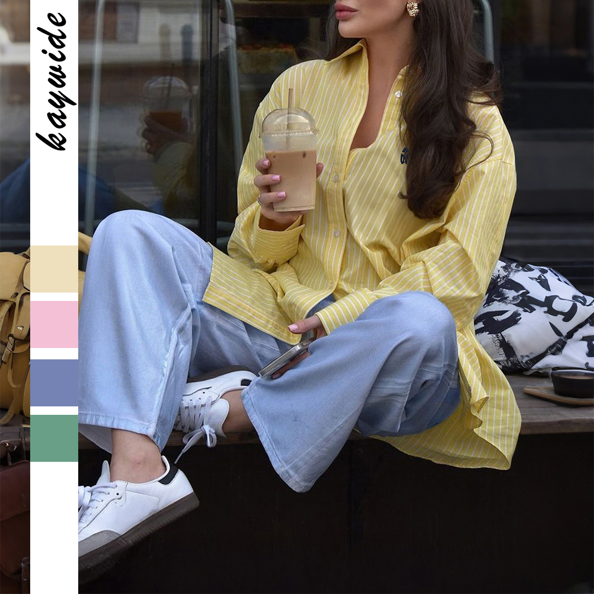 Casual Vacation Button Striped Long Sleeve Shirt Women's Clothing 2025 Autumn Winter