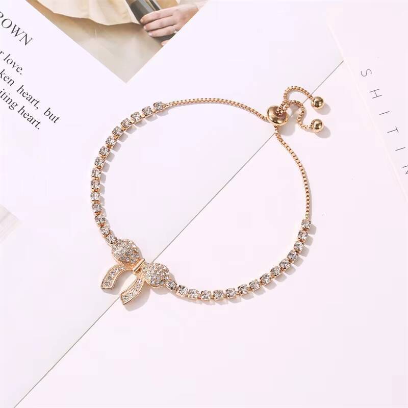 HOVANCI Best Selling Trendy Adjustable Tennis Chain Full Rhinestone Bow Tie Bracelet for Girls