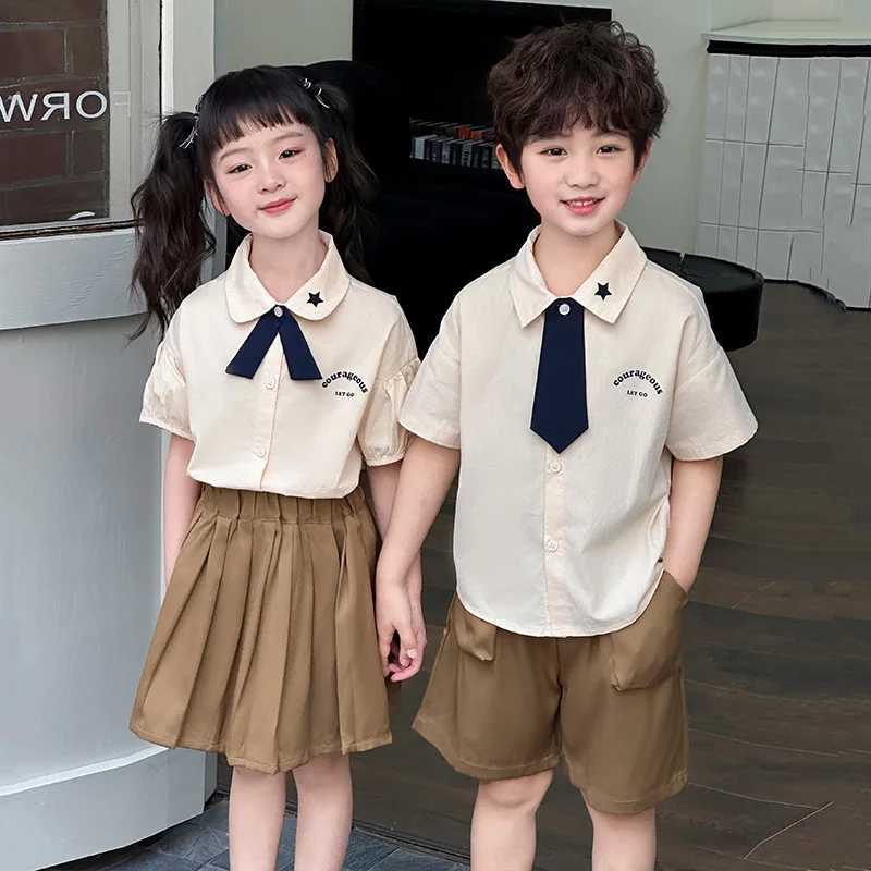Preppy Set Summer Kids Girls Shirts Pleated Skirt Children Boys T-shirts Solid Shorts Suit 2-10 Years Matching Outfits Z250811