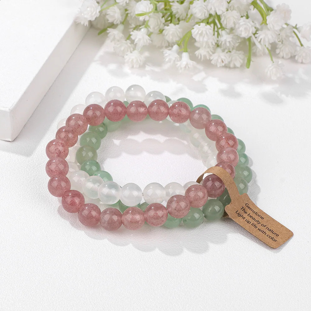 Mixed Color Cat Eye Beads Energy Bracelets 3Pcs/Set 8mm Natural Stone Rose Quartzs Aventurine Bracelet Men Yoga Jewelry 250805
