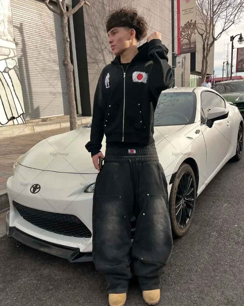 European and American letter trendy hooded cardigan autumn and winter fashion trend street sweater hoodie set 250811