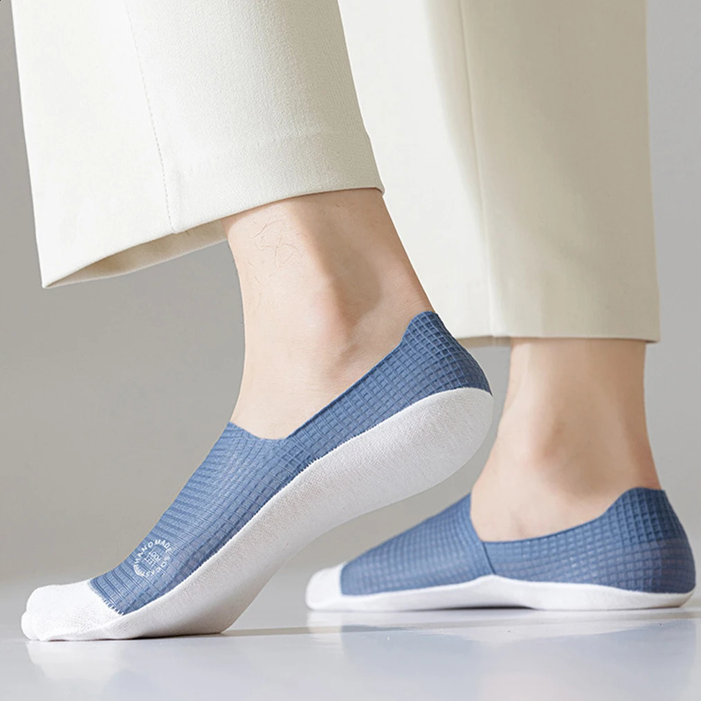 3Pairs Mens Invisible Socks Thin Breathable Comfortable High Quality Waffle Pattern Boat Sock Sweatabsorbing Casual Mesh Sox 250805