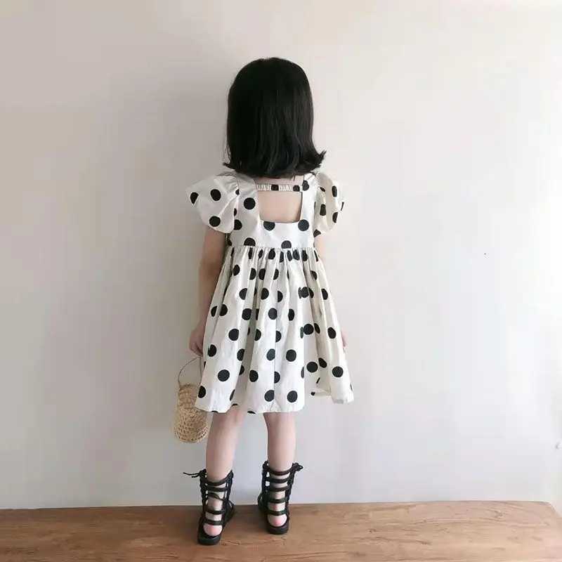 Girls Summer Short Sleeve Dress Polka Dot Korean Cute Bubble Sleeves Fashionable Girls Dress Backless Princess Kids Girls Dress W250811