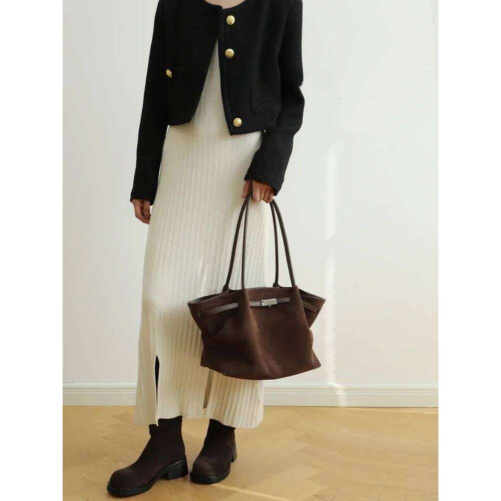 2025 Youth Fashion Large Capacity Trapeze Tote Coffee Camel Color Matte Suede Leather Women Handbag Frosted Skin Shoulder Bag