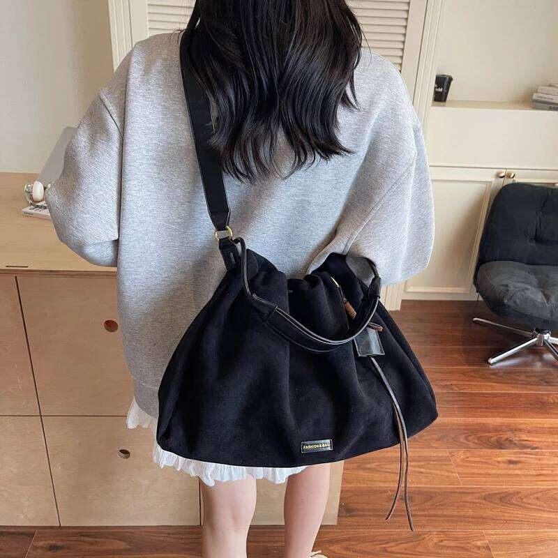 LEFTSIDE Retro Frosted Veet Leather Large Bucket Bags for Women 2025 Winter Female Shoulder Females Crossbody Bag Handbags