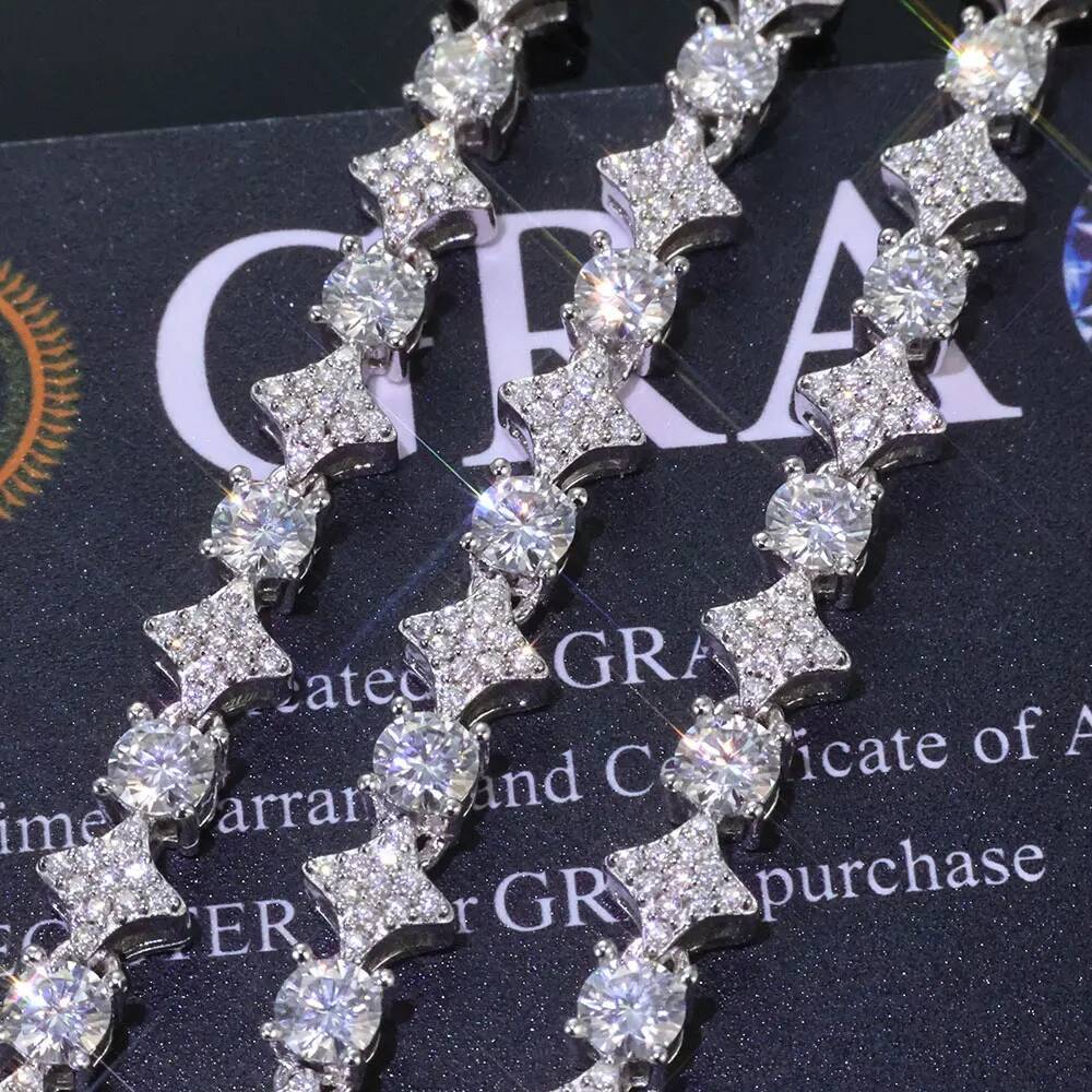 Fast Shipping High Quality Moissanite Tennis Chain 6mm Shining Brightly D Color VVS 925 Silver Sterling Moissanite Necklace