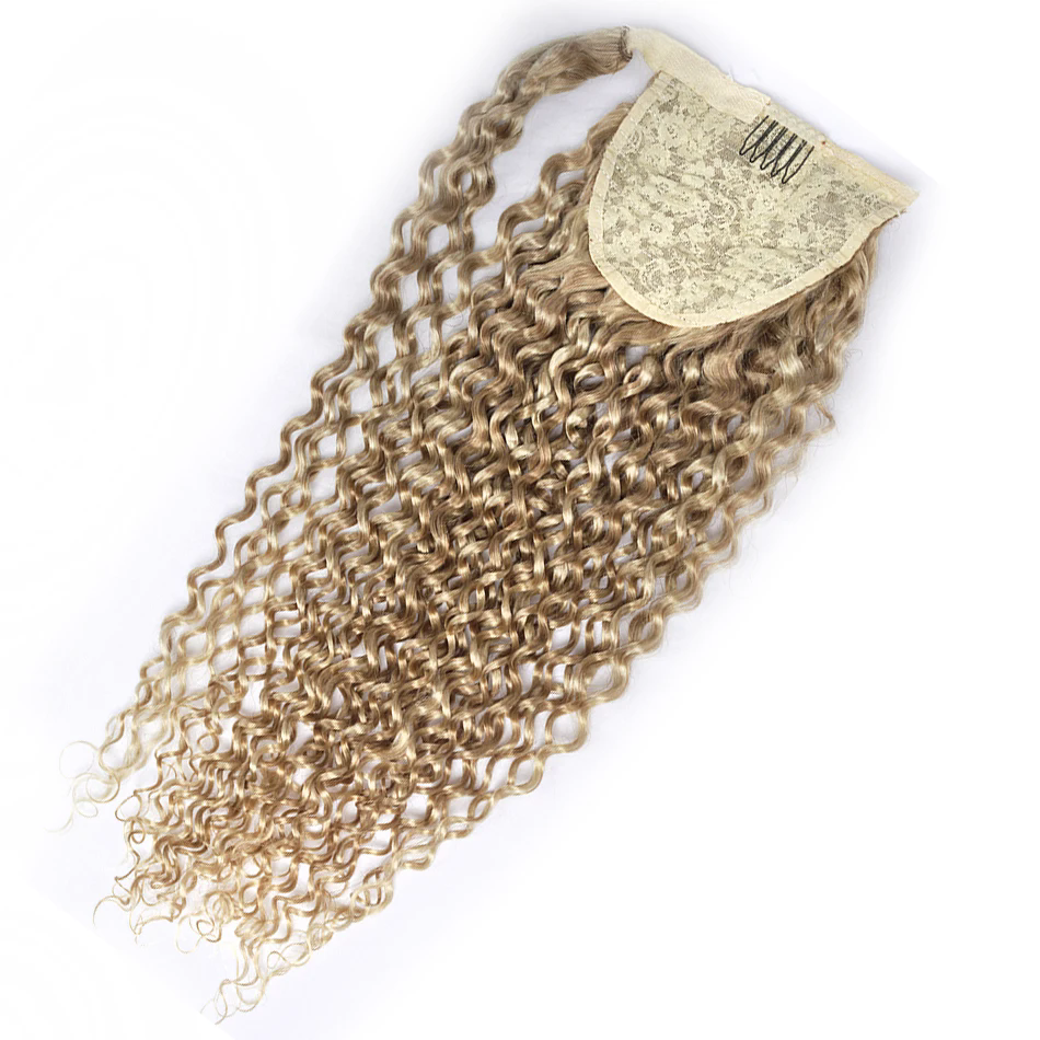 140G Water Wave Ponytail Human Hair Extension Drawstring Long hair for Pony Tail invisible Clip in Hairpiece For Woman Blonde Remy brazilian Hair