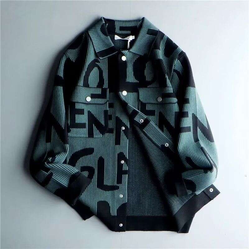 Men's Clothing Autumn And Winter Retro Knitted Cardigan Personalized Letter Lapel Casual Tops Loose Jacket Coat