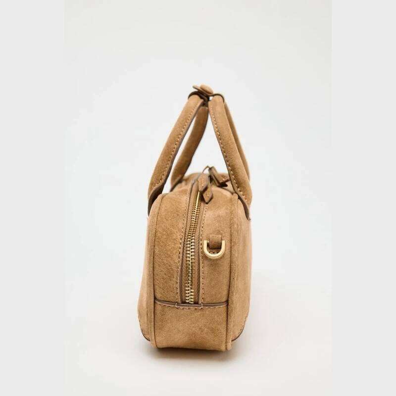 MINI DOUBLE HANDLE SUEDE BAG, Design New in Handbags, Women's Casual Baguette Bag with Removable Crossbody Strap