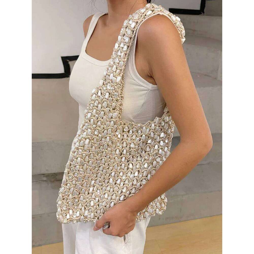 Fashion Versatile Pearl White Beading Handheld Women Summer New Style Light Single Shoulder Underarm Bag