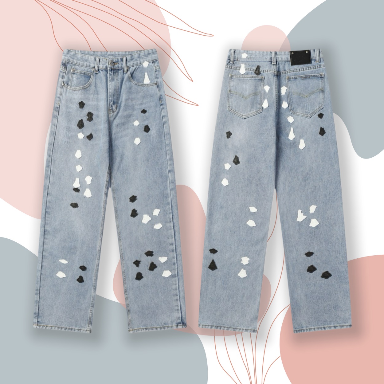 Trendy Male Skinny Fashion Jeans with Emblematic Patches & Distressed Details Stylish Riding Pants for Casual Wear